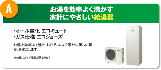 A お湯を効率よくわかす家計に優しい給湯器
