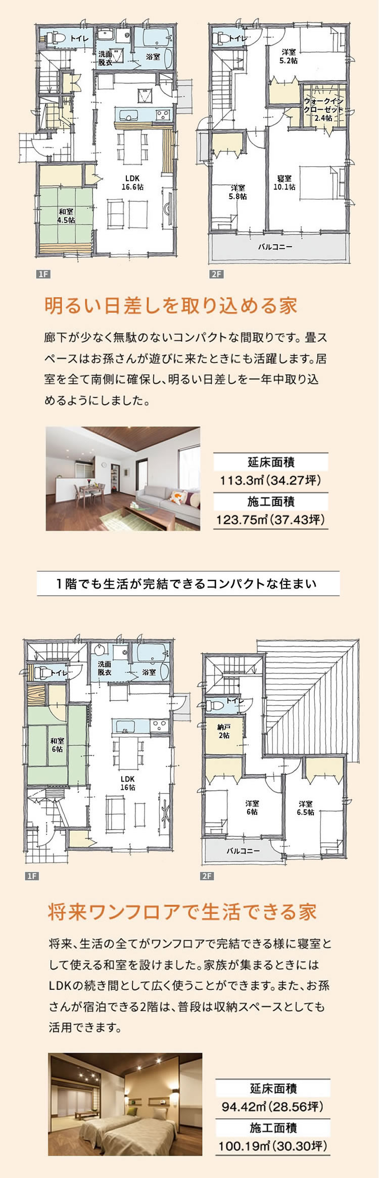 参考プラン 1階でも生活が完結できるコンパクトな住まい 将来ワンフロアで生活できる家